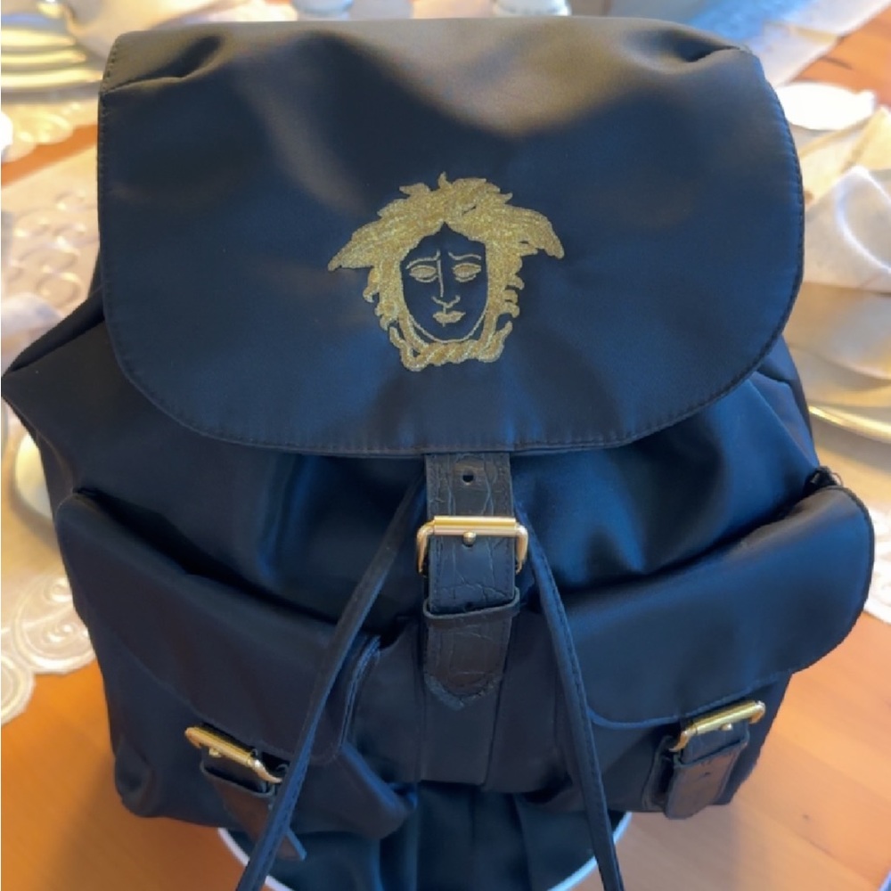 Versace Black Nylon Backpack with Gold Medusa Emblem COA included - Picture 8 of 8